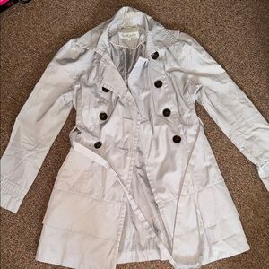 Black Rivet Light Gray Trench Coat w Brown Buttons Size M